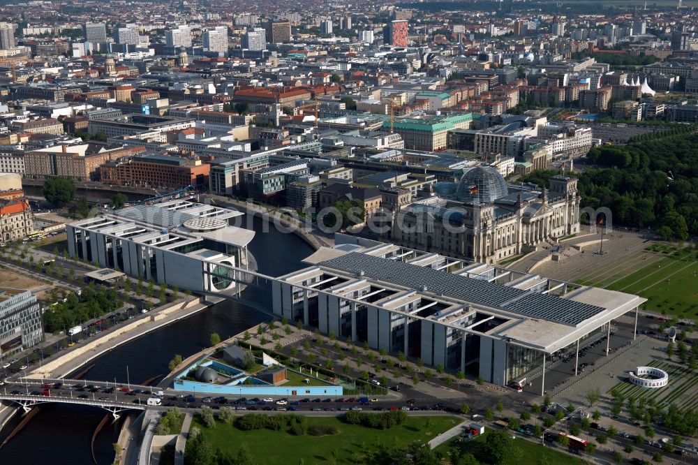 Berlin from above - Paul Loebe House with the Reichstag in Berlin. The Paul Loebe Building is a functional building in the modern architectural style of the German Bundestag in Berlin's government district