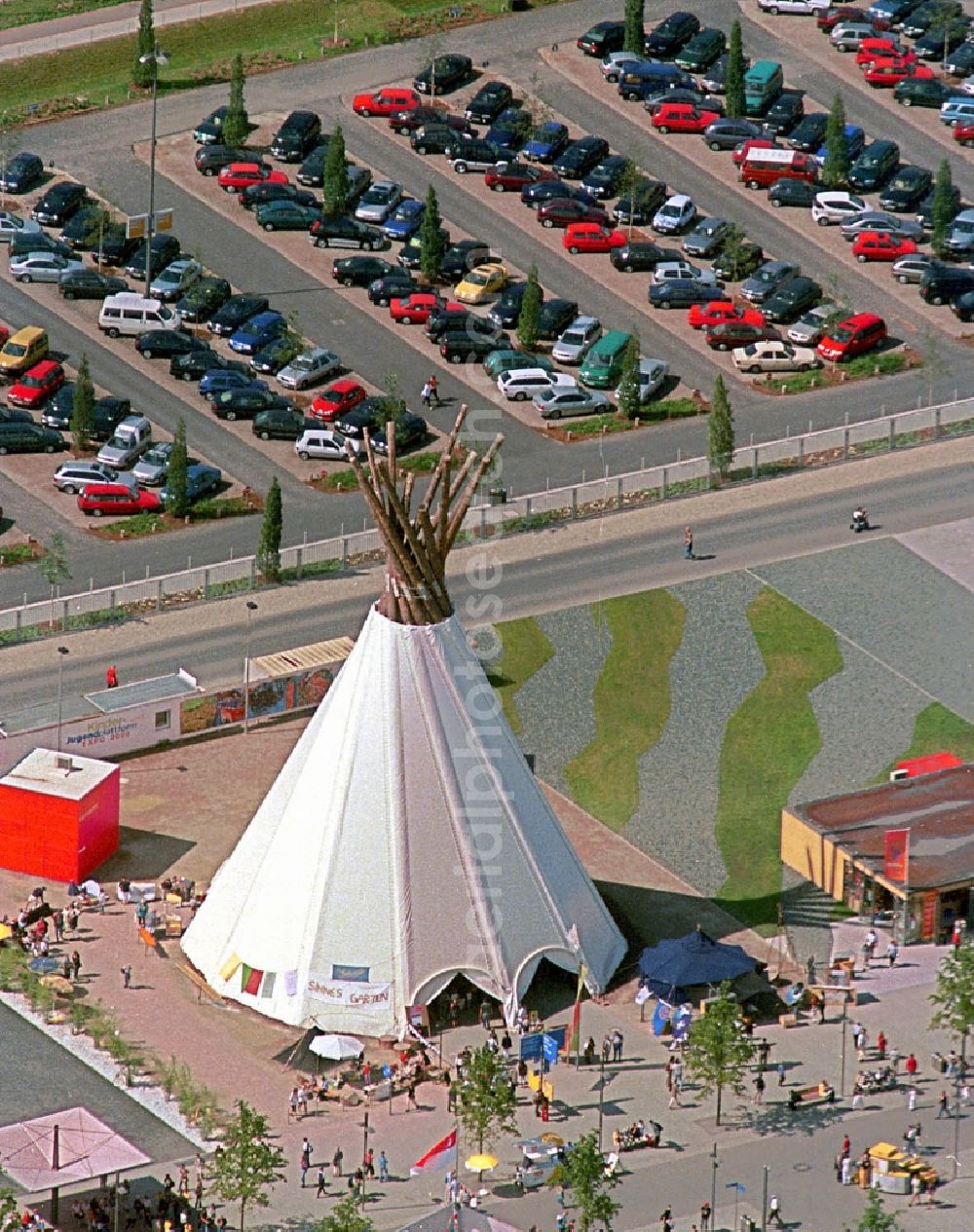 Aerial image Hannover - Pavilion on the exhibition grounds of the World Expo 2000 in the open area at the Kaiserhof in Hannover in Lower Saxony