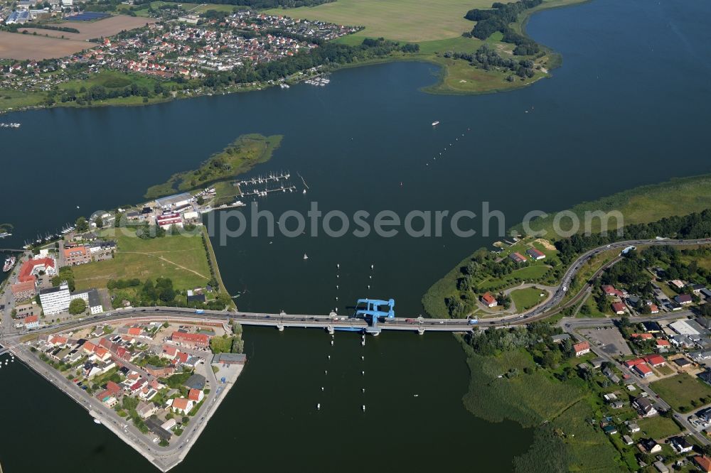 Aerial image Wolgast - View of the Peene Bridge in Wolgast in the state Mecklenburg-Vorpommern. The Peene Bridge is a bascule bridge and crosses the Peenestream. The bridge bears the name Bridge of friendship