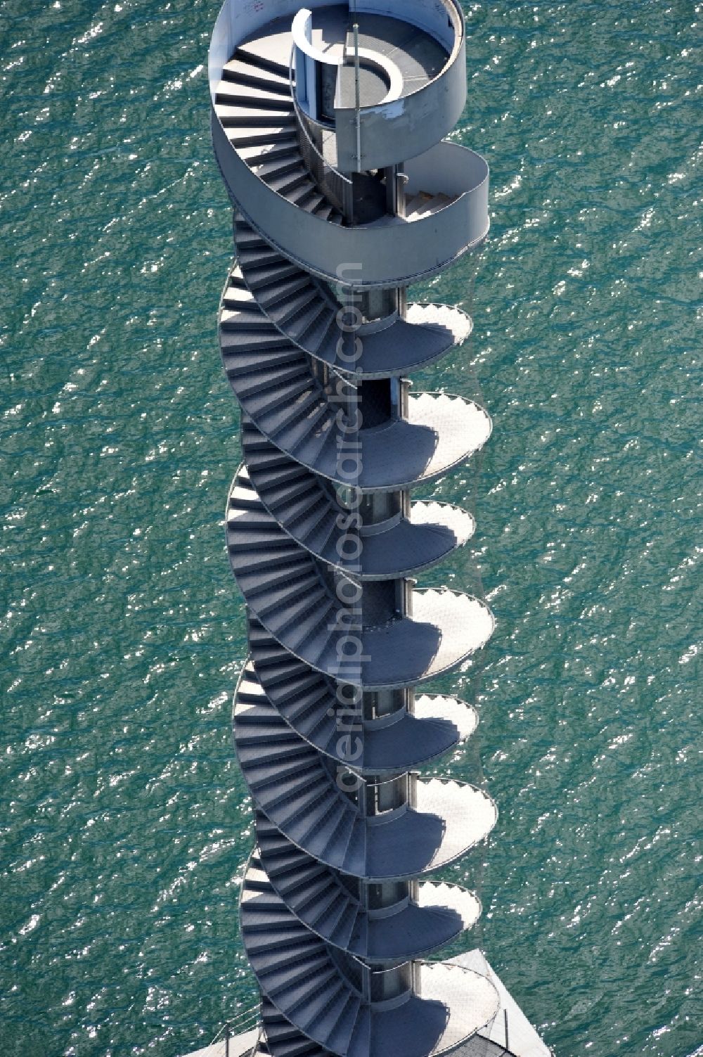 Aerial image Bitterfeld - Goitzsche landmark, the tower level with the pier Goitzsche lake near Bitterfeld