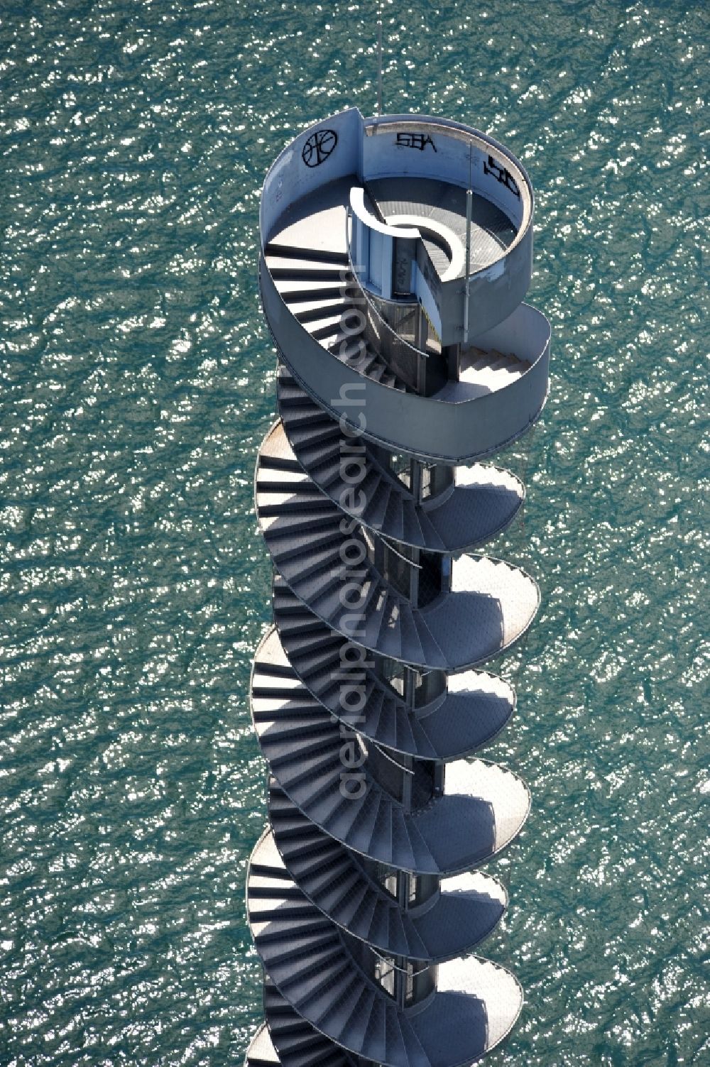 Bitterfeld from above - Goitzsche landmark, the tower level with the pier Goitzsche lake near Bitterfeld