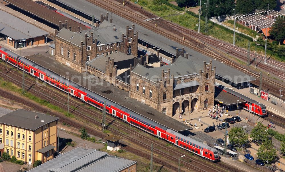 Minden from above - Historic train station Minden (Westphalia) in Minden in North Rhine-Westphalia