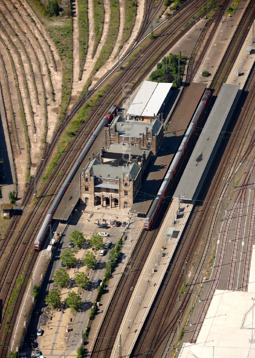 Aerial photograph Minden - Historic train station Minden (Westphalia) in Minden in North Rhine-Westphalia