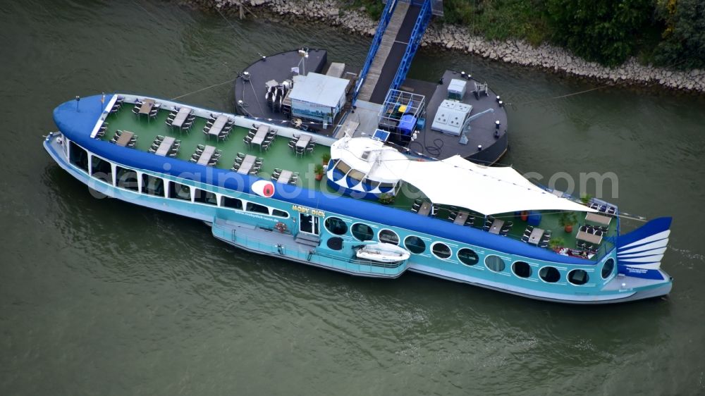 Aerial photograph Bonn - Passenger ship on the Rhine in Bonn in the state North Rhine-Westphalia, Germany