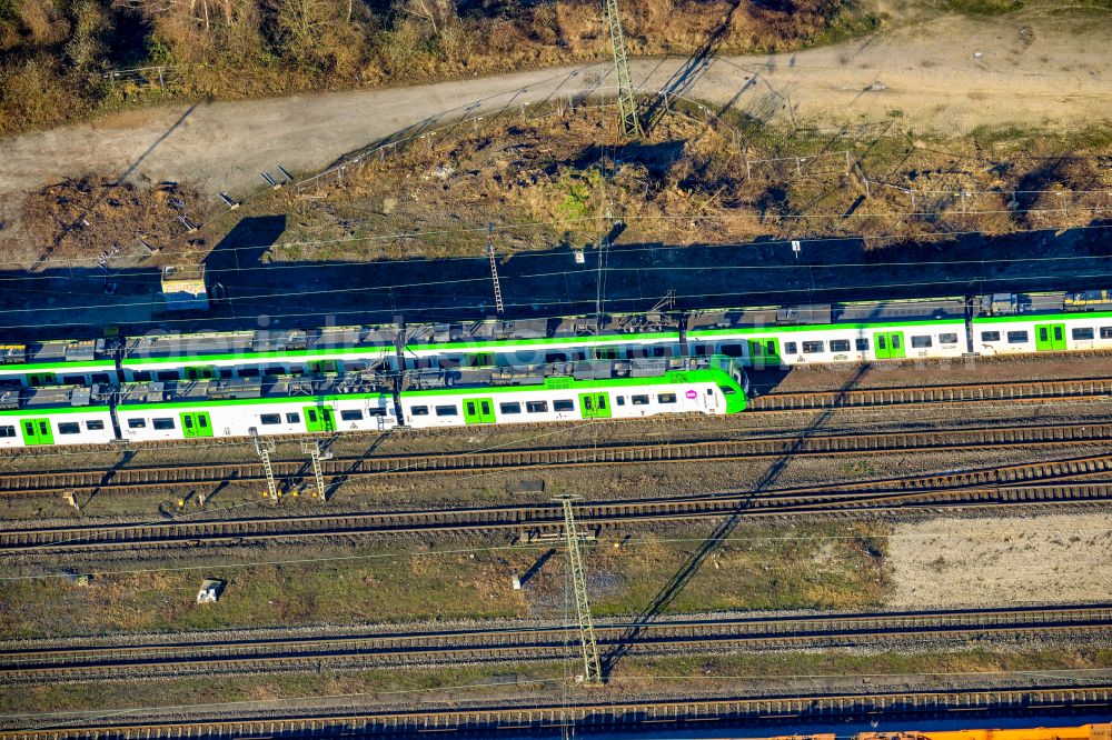 Haltern am See from the bird's eye view: Regional passenger trains on the sidings of the marshalling yard on street Annabergstrasse in Haltern am See at Ruhrgebiet in the state North Rhine-Westphalia, Germany