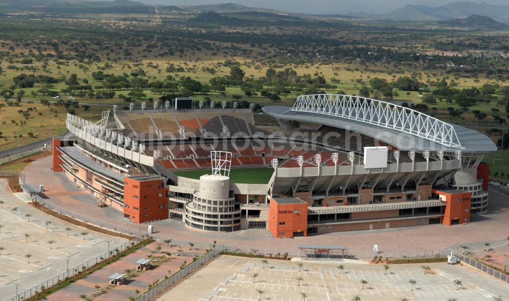 Polokwane from above - Blick auf das Peter-Mokaba-Stadion in Polokwane in der Provinz Limpopo in Südafrika, erbaut zur Fußball-Weltmeisterschaft. View of the Peter - Mokaba - Stadium in Polokwane in South Africa for the FIFA World Cup 2010.