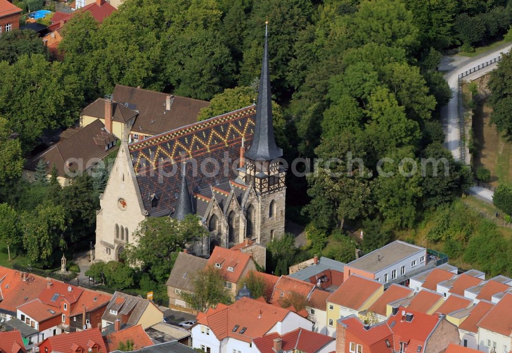 Mühlhausen from the bird's eye view: Church Petrikirche in Muehlhausen in Thuringia