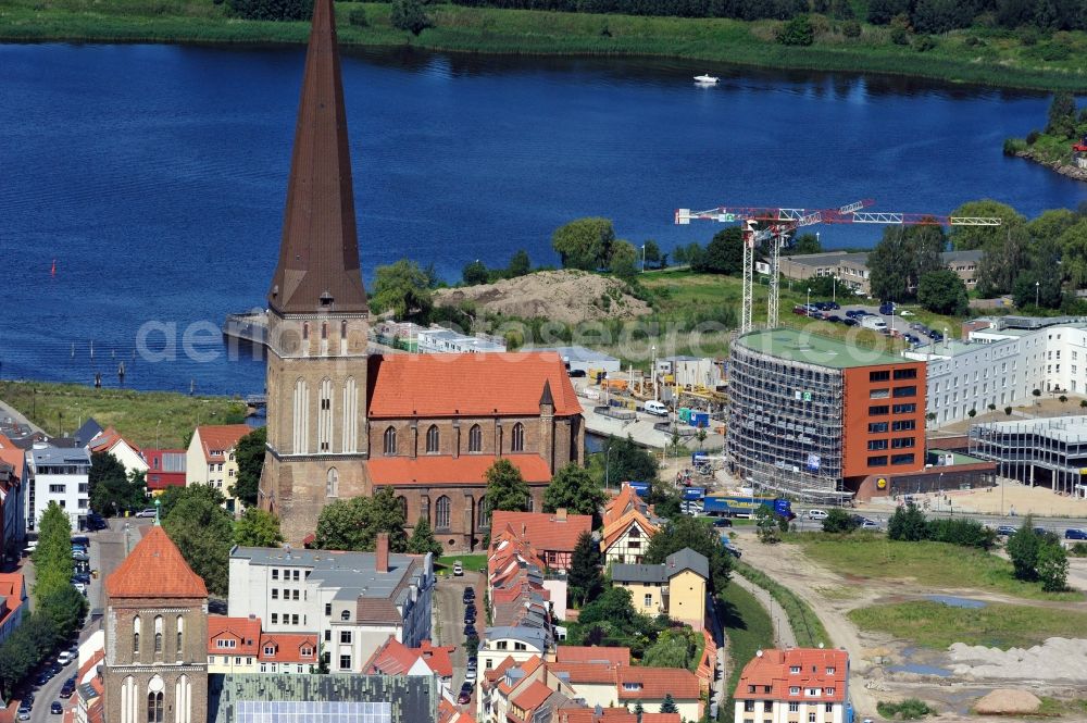 Rostock from above - View of the Petri church Rostock in the state Mecklenburg-Western Pomerania