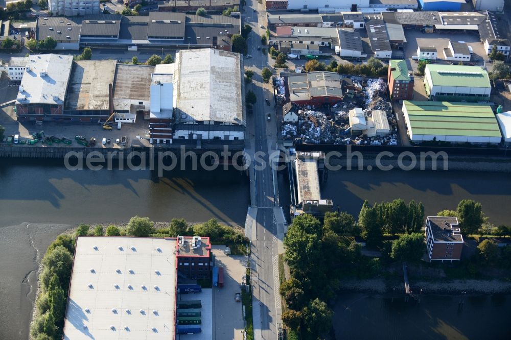 Hamburg from the bird's eye view: Peute bridge and Peute canel barrage in Hamburg-Mitte / Veddel. A project of the Hamburg Port Authority HPA