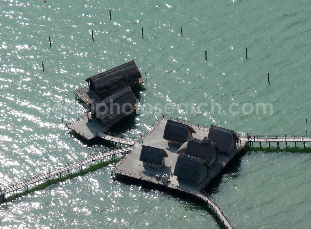 Uhldingen OT Mühlhofen from the bird's eye view: Pfahlbaumuseum Unteruhldingen on the shores of Lake Constance in Baden-Wuerttemberg