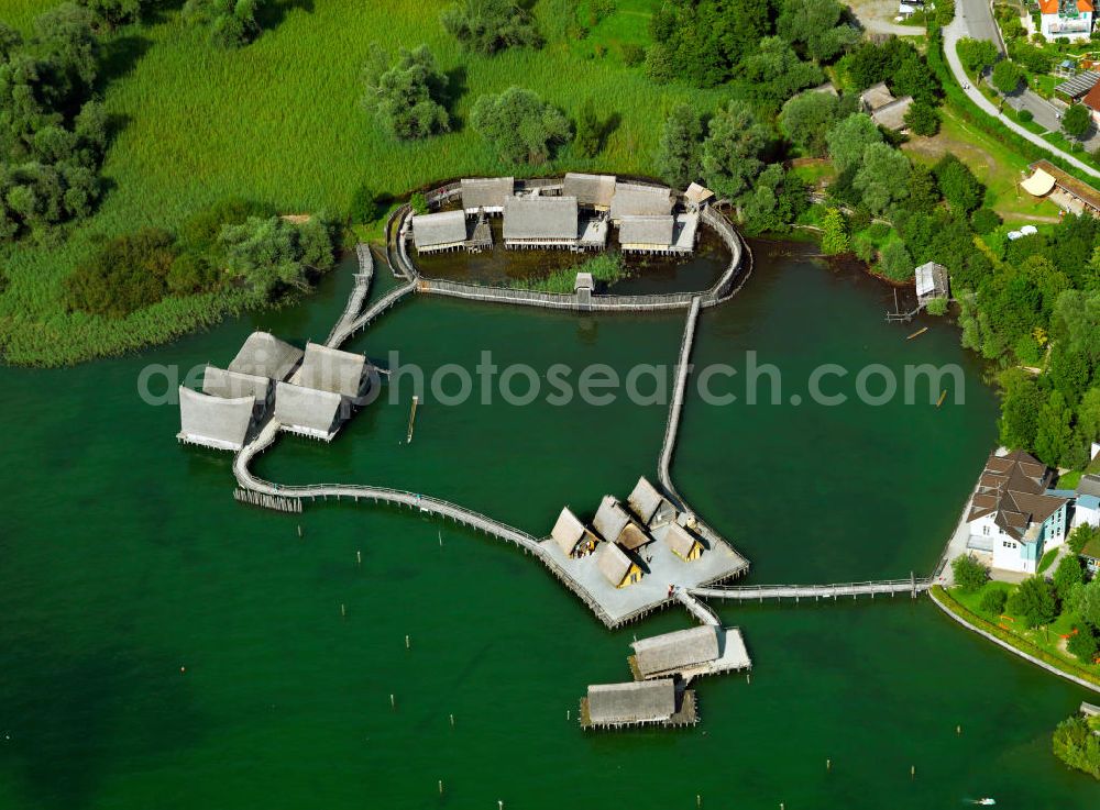 Aerial image Uhldingen OT Mühlhofen - Pfahlbaumuseum Unteruhldingen on the shores of Lake Constance in Baden-Wuerttemberg