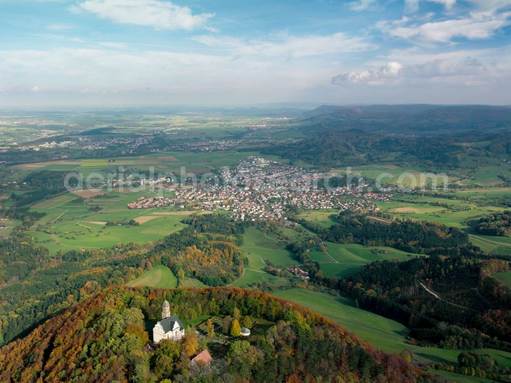 Schwäbisch Gmünd from above - The Baroque pilgrimage church of St. Mary in Schwäbisch Gmünd, Baden-Wuerttemberg