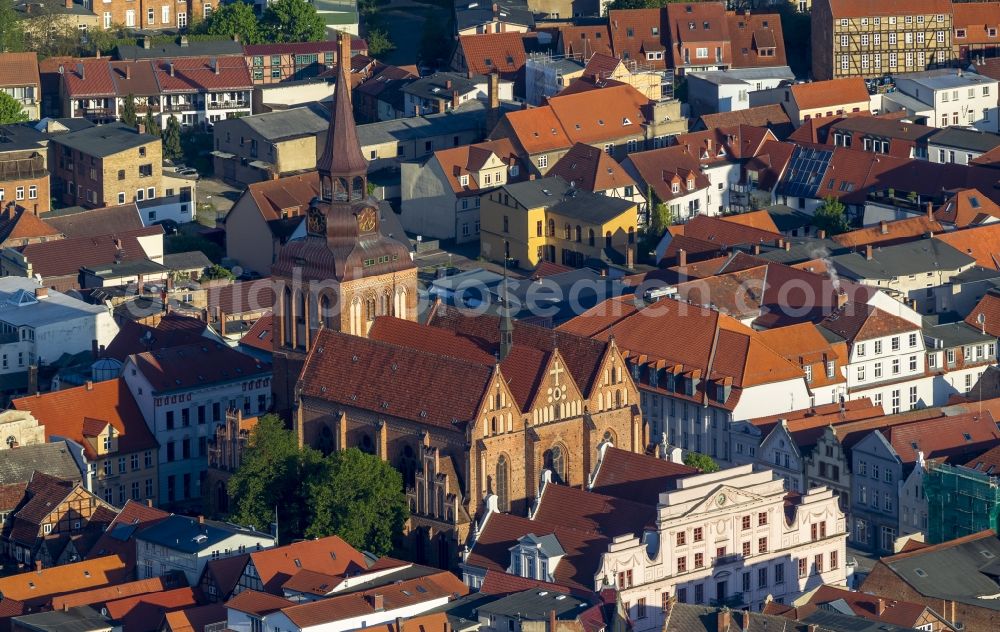 Güstrow from above - View of the parish church St. Marien in Guestrow in the state Mecklenburg-West Pomerania