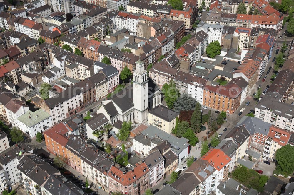 Mannheim from above - Church of Saint Peter in the Augartenstraße in Mannheim in Baden-Wuerttemberg