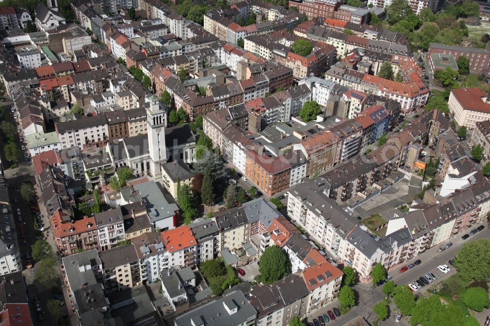 Aerial image Mannheim - Church of Saint Peter in the Augartenstraße in Mannheim in Baden-Wuerttemberg