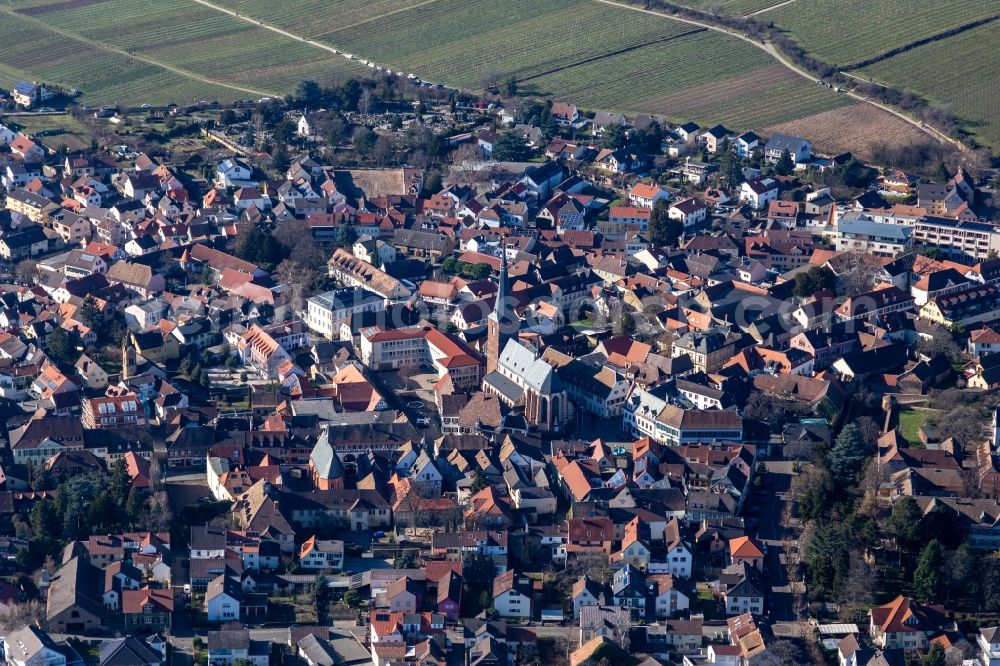 Deidesheim from above - Town View of the streets and houses of the residential areas in Deidesheim in the state Rhineland-Palatinate, Germany