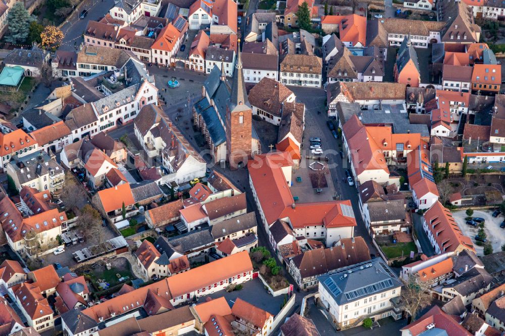 Deidesheim from above - Town View of the streets and houses of the residential areas in Deidesheim in the state Rhineland-Palatinate, Germany