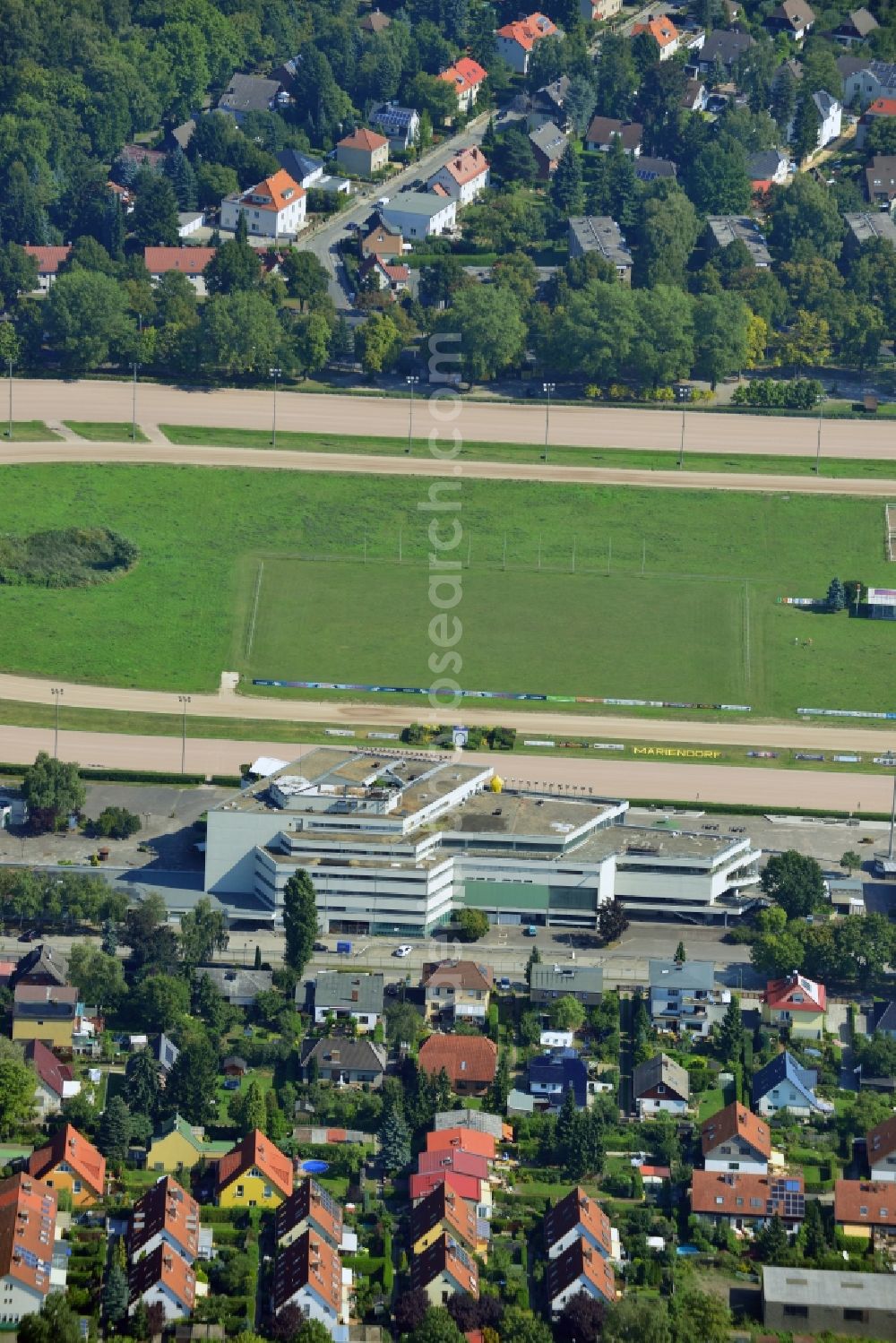 Aerial image Berlin Mariendorf - Equestrian facility of trotting racetrack Mariendorf in Berlin