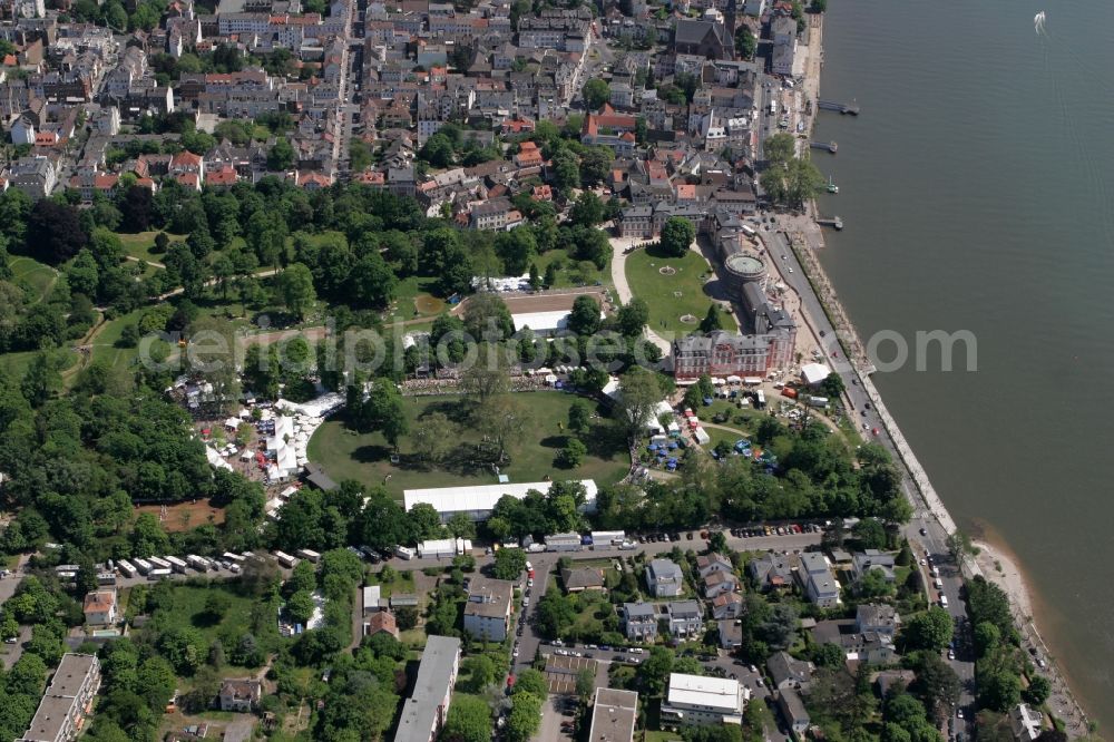 Wiesbaden from above - Annual whitsun tournament in rinding 2008 at the castle Biebrich at the riverside of the Rhine in Wiesbaden in Hesse