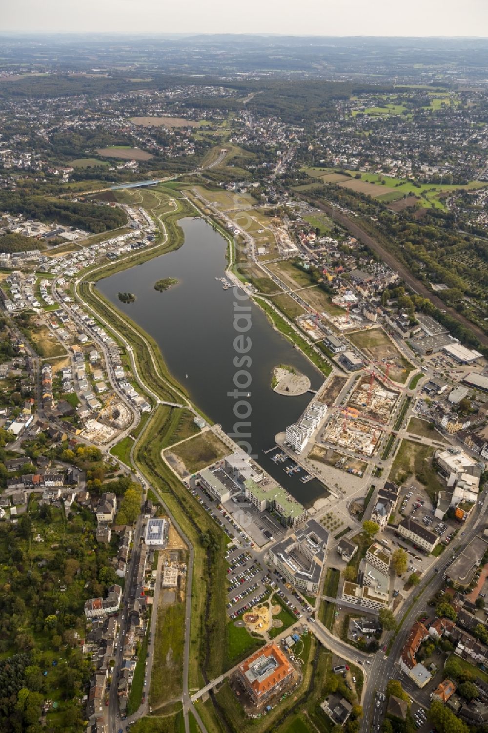 Aerial photograph Dortmund OT Hörde - View of the lake Phoenix in the district Hoerde in Dortmund in the state North Rhine-Westphalia