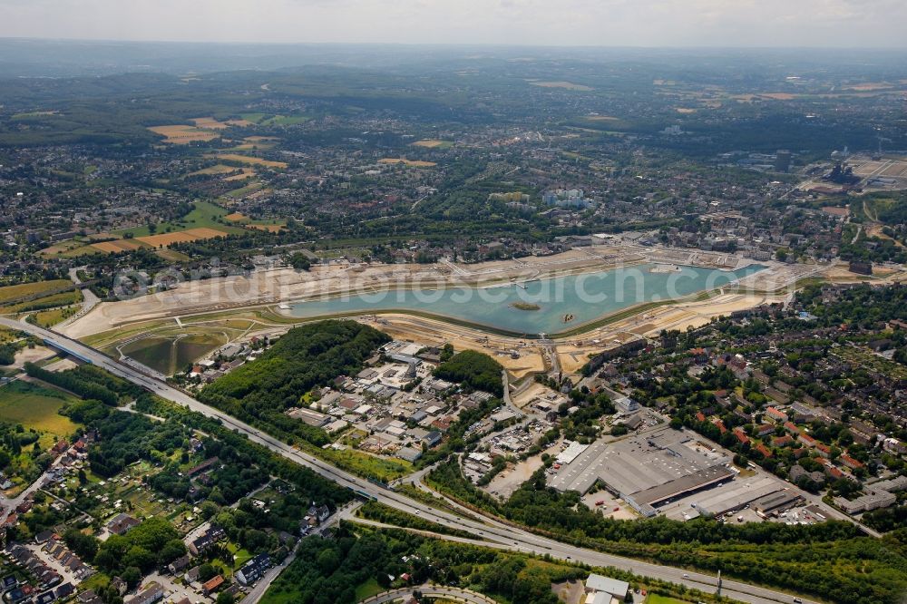 Dortmund from the bird's eye view: Phoenix Lake in the district Horde on the former site of the Hermannshuette to create a large lake with residential areas