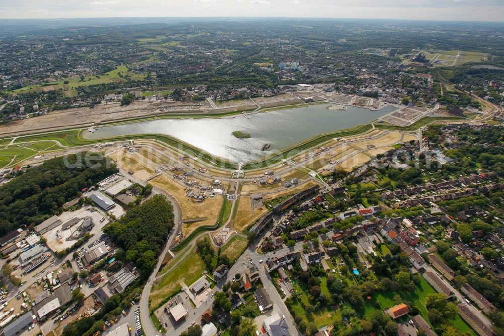 Dortmund from above - Phoenix Lake in the district Horde on the former site of the Hermannshuette to create a large lake with residential areas