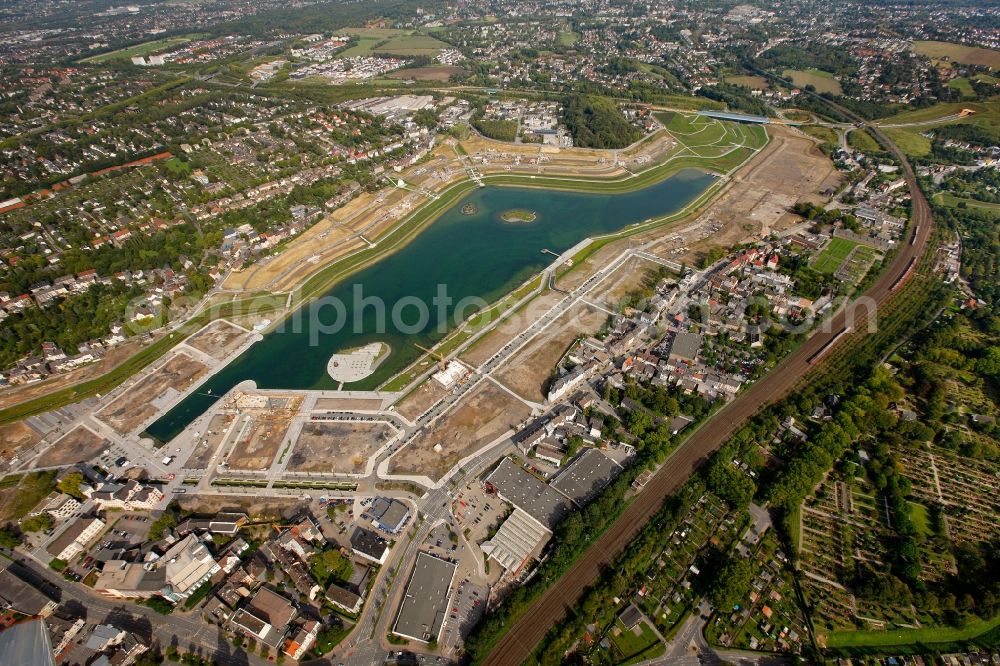 Aerial image Dortmund - Phoenix Lake in the district Horde on the former site of the Hermannshuette to create a large lake with residential areas