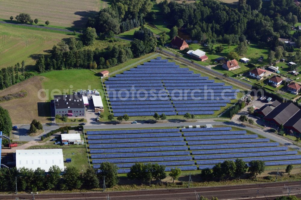 Brahlstorf from the bird's eye view: Photovoltaic solar power plant in Brahlstorf in Mecklenburg-Western Pomerania