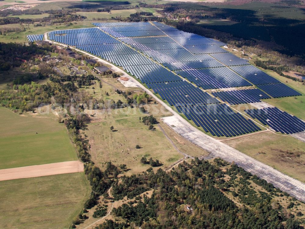 Wittstock from the bird's eye view: Photovoltaic system on the disused military airfield Old Daber at Wittstock in Brandenburg