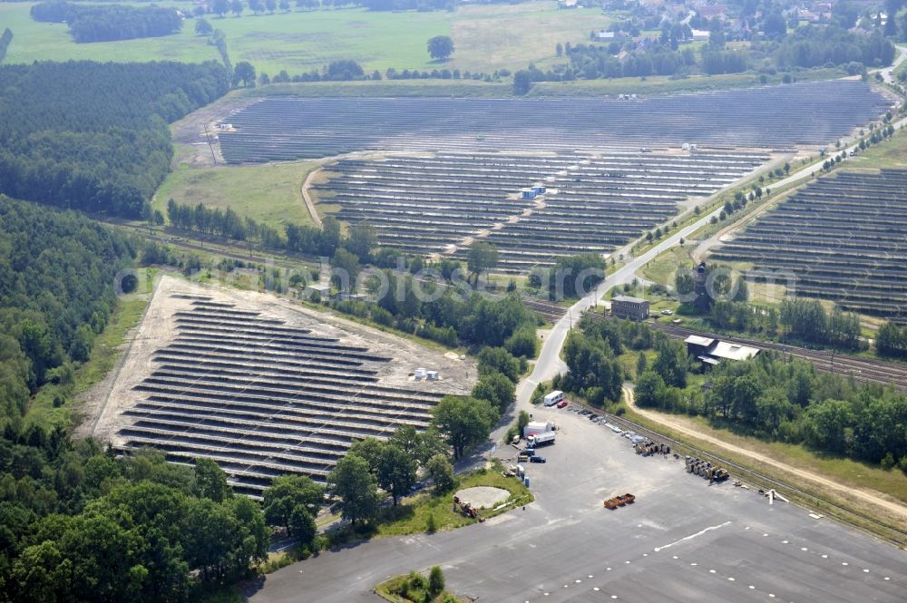 Aerial image Horka - HORKA 07/27/2012 View of a photovoltaic system / solar power plant in Horka in Saxony. The solar system is a project of the Conecon GmbH