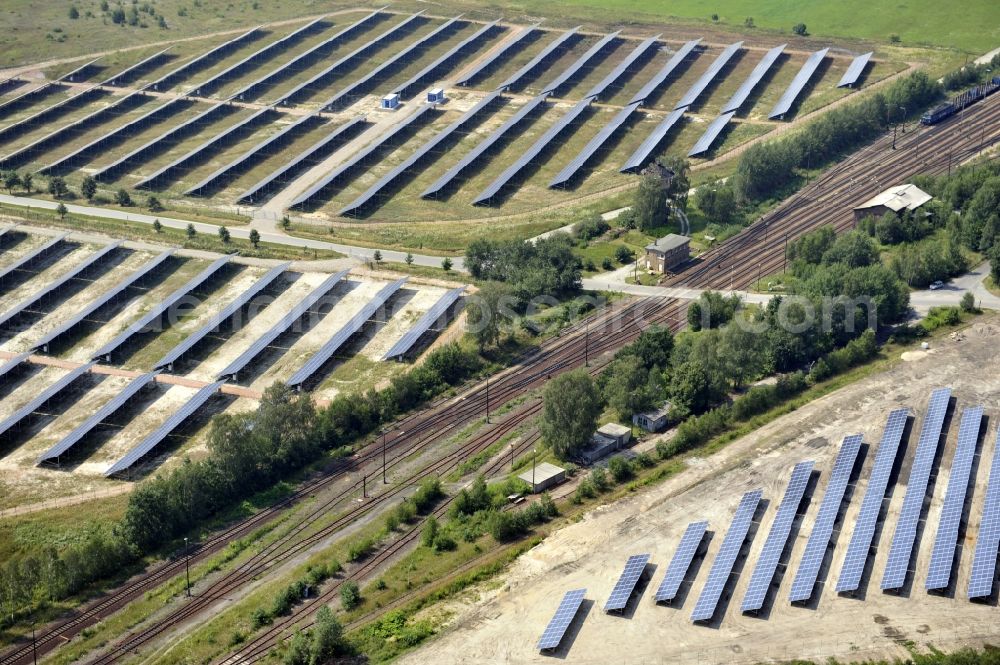 Aerial image Horka - HORKA 07/27/2012 View of a photovoltaic system / solar power plant in Horka in Saxony. The solar system is a project of the Conecon GmbH