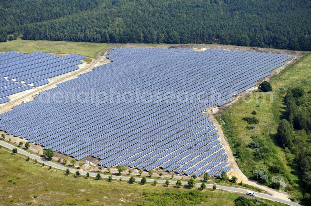 Aerial image Horka - HORKA 07/27/2012 View of a photovoltaic system / solar power plant in Horka in Saxony. The solar system is a project of the Conecon GmbH