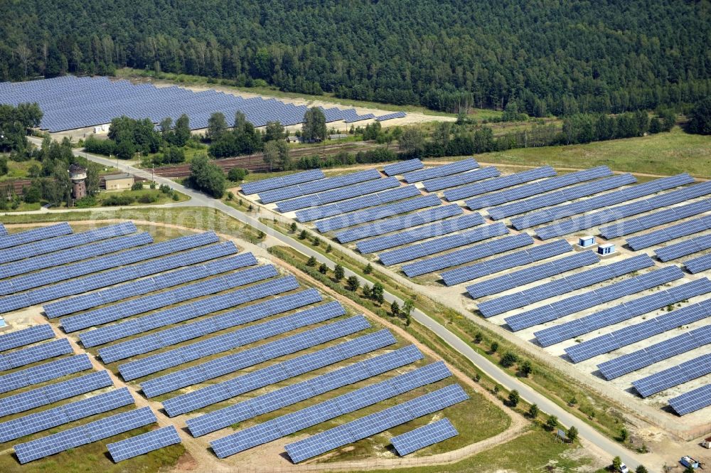 Horka from above - HORKA 07/27/2012 View of a photovoltaic system / solar power plant in Horka in Saxony. The solar system is a project of the Conecon GmbH