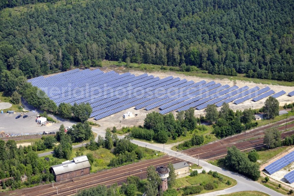 Aerial image Horka - HORKA 07/27/2012 View of a photovoltaic system / solar power plant in Horka in Saxony. The solar system is a project of the Conecon GmbH