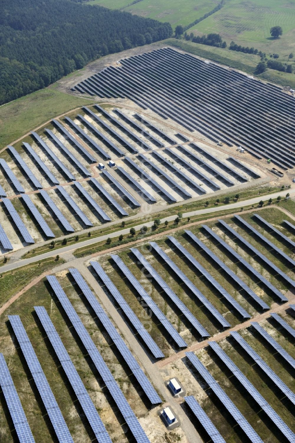 Horka from above - HORKA 07/27/2012 View of a photovoltaic system / solar power plant in Horka in Saxony. The solar system is a project of the Conecon GmbH