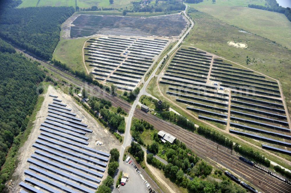 Aerial image Horka - HORKA 07/27/2012 View of a photovoltaic system / solar power plant in Horka in Saxony. The solar system is a project of the Conecon GmbH