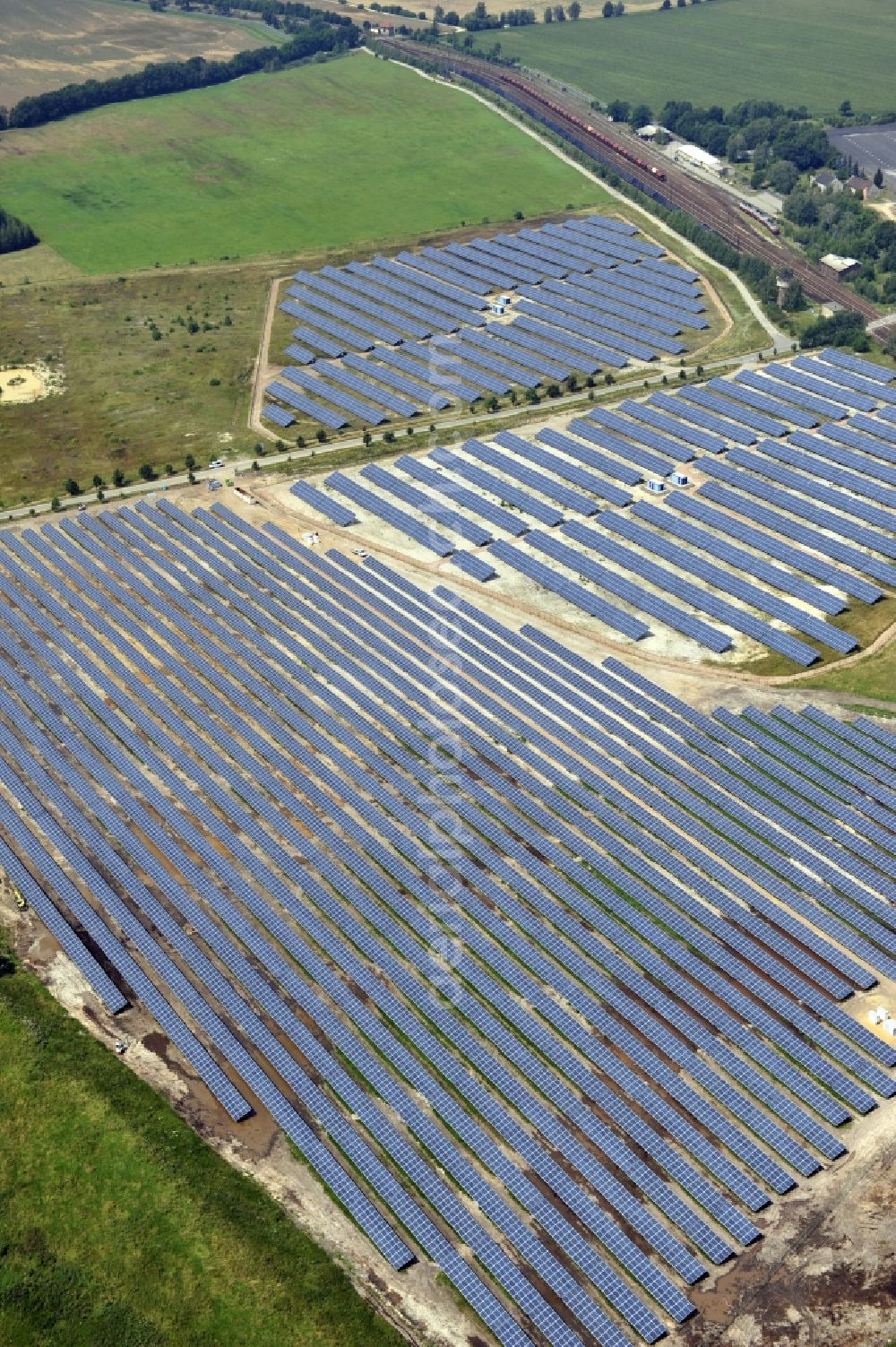 Aerial image Horka - HORKA 07/27/2012 View of a photovoltaic system / solar power plant in Horka in Saxony. The solar system is a project of the Conecon GmbH