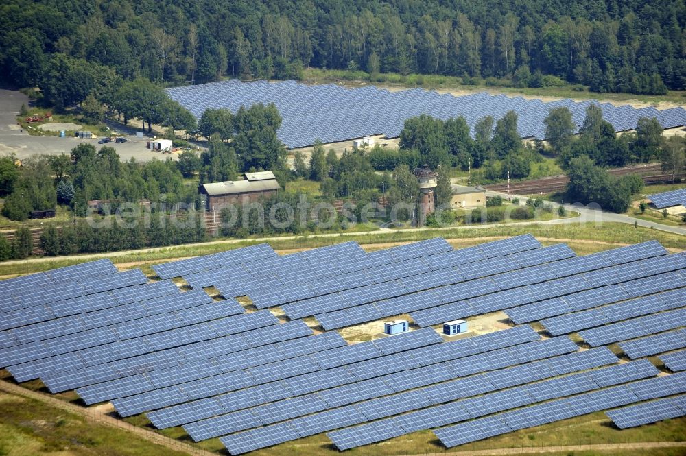 Aerial image Horka - HORKA 07/27/2012 View of a photovoltaic system / solar power plant in Horka in Saxony. The solar system is a project of the Conecon GmbH