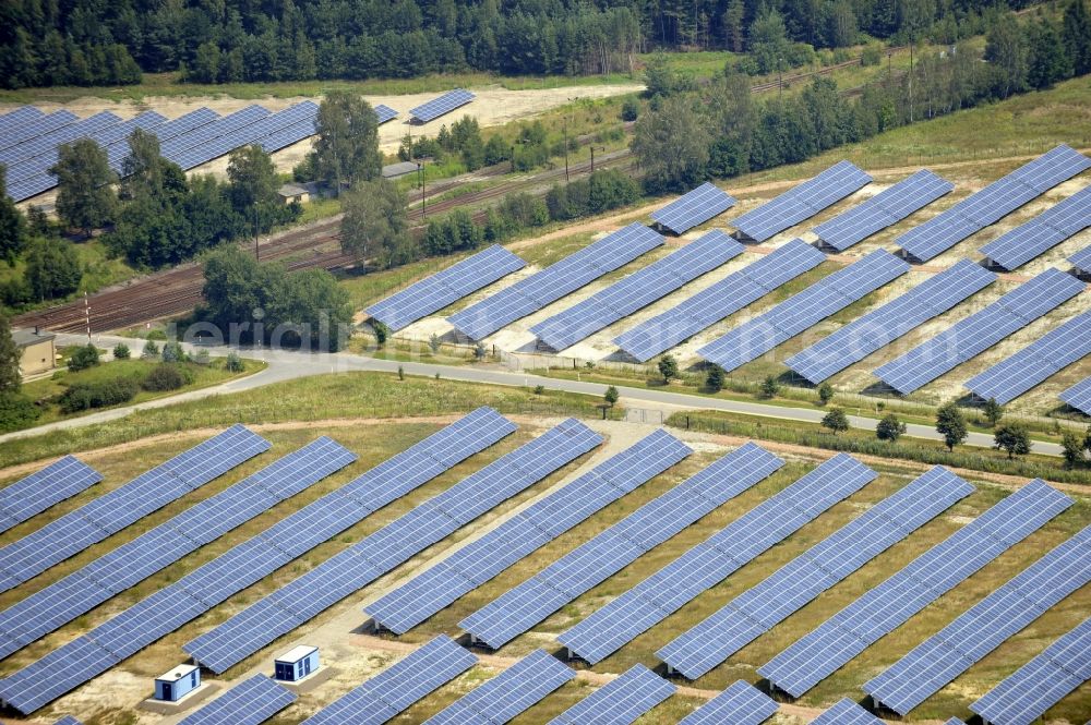 Horka from above - HORKA 07/27/2012 View of a photovoltaic system / solar power plant in Horka in Saxony. The solar system is a project of the Conecon GmbH