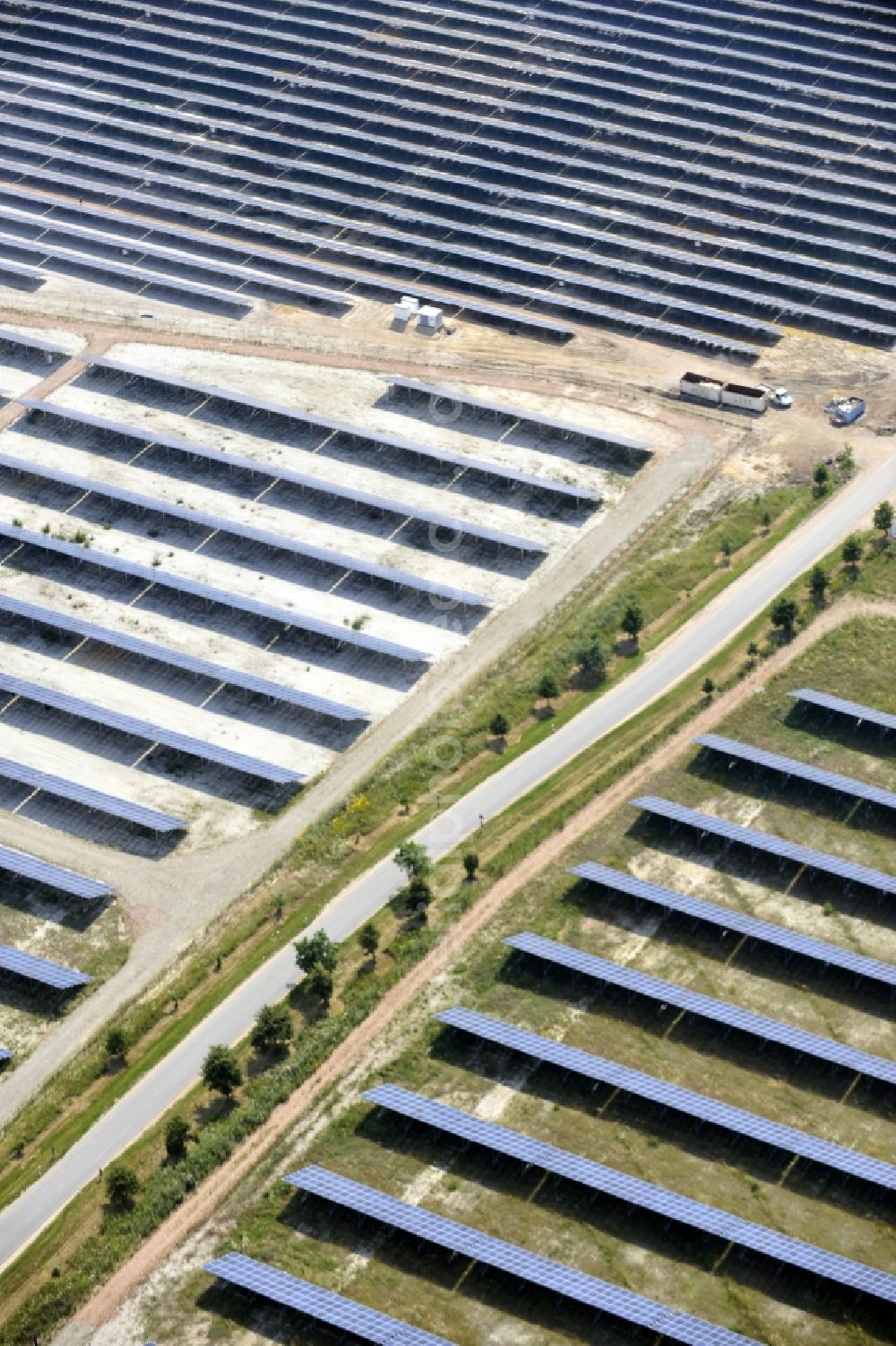 Horka from the bird's eye view: HORKA 07/27/2012 View of a photovoltaic system / solar power plant in Horka in Saxony. The solar system is a project of the Conecon GmbH