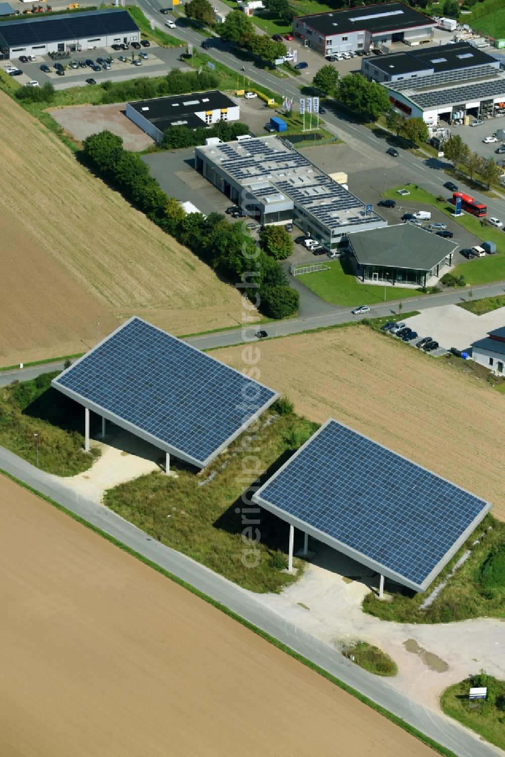 Aerial image Warburg - Photovoltaic plant on the street Zum Heidhof in Warburg, North Rhine-Westphalia, Germany