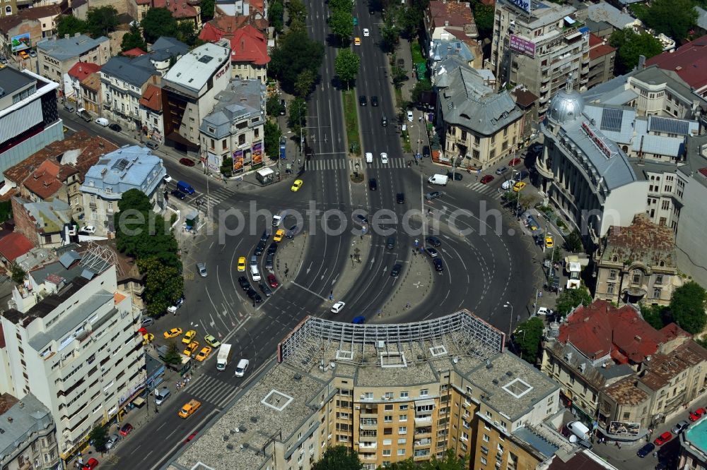 Aerial image Bukarest - View of the Piata Romana in Bucharest in Romania