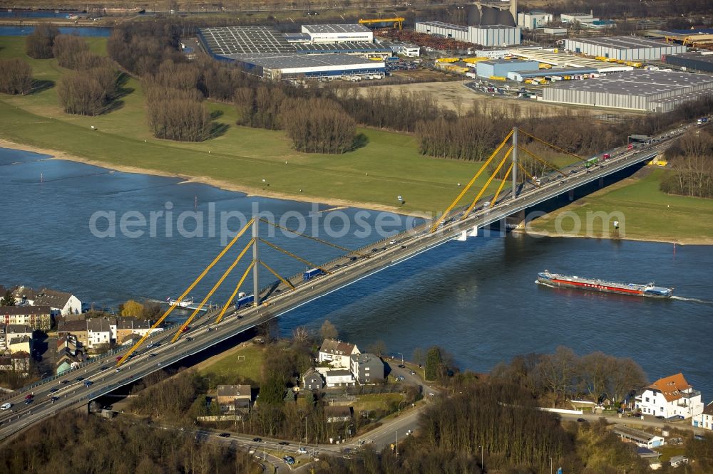 Duisburg from above - Pylons of the motorway bridge over the Rhine crossing Beekerwerth the A42 motorway in Duisburg in North Rhine-Westphalia