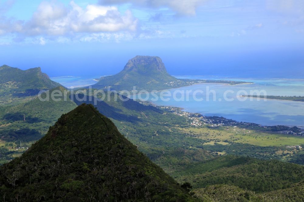 Piton de la Petite Riviere Noire from the bird's eye view: Summit of the mountain Piton de la Petite Riviere Noire in the Black River Gorges National Park in the south-west of the island Mauritius