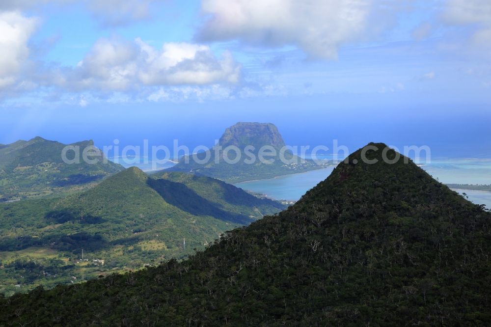 Aerial image Piton de la Petite Riviere Noire - Summit of the mountain Piton de la Petite Riviere Noire in the Black River Gorges National Park in the south-west of the island Mauritius