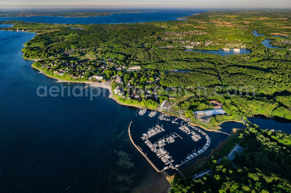 Aerial image Glücksburg - Planetarium and marina with boat berths on the shore of the Flensburg Fjord in Gluecksburg in Schleswig-Holstein, Germany