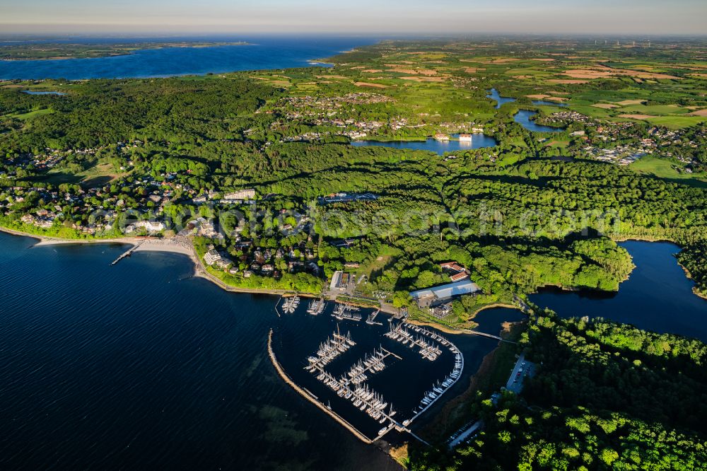 Aerial photograph Glücksburg - Planetarium and marina with boat berths on the shore of the Flensburg Fjord in Gluecksburg in Schleswig-Holstein, Germany