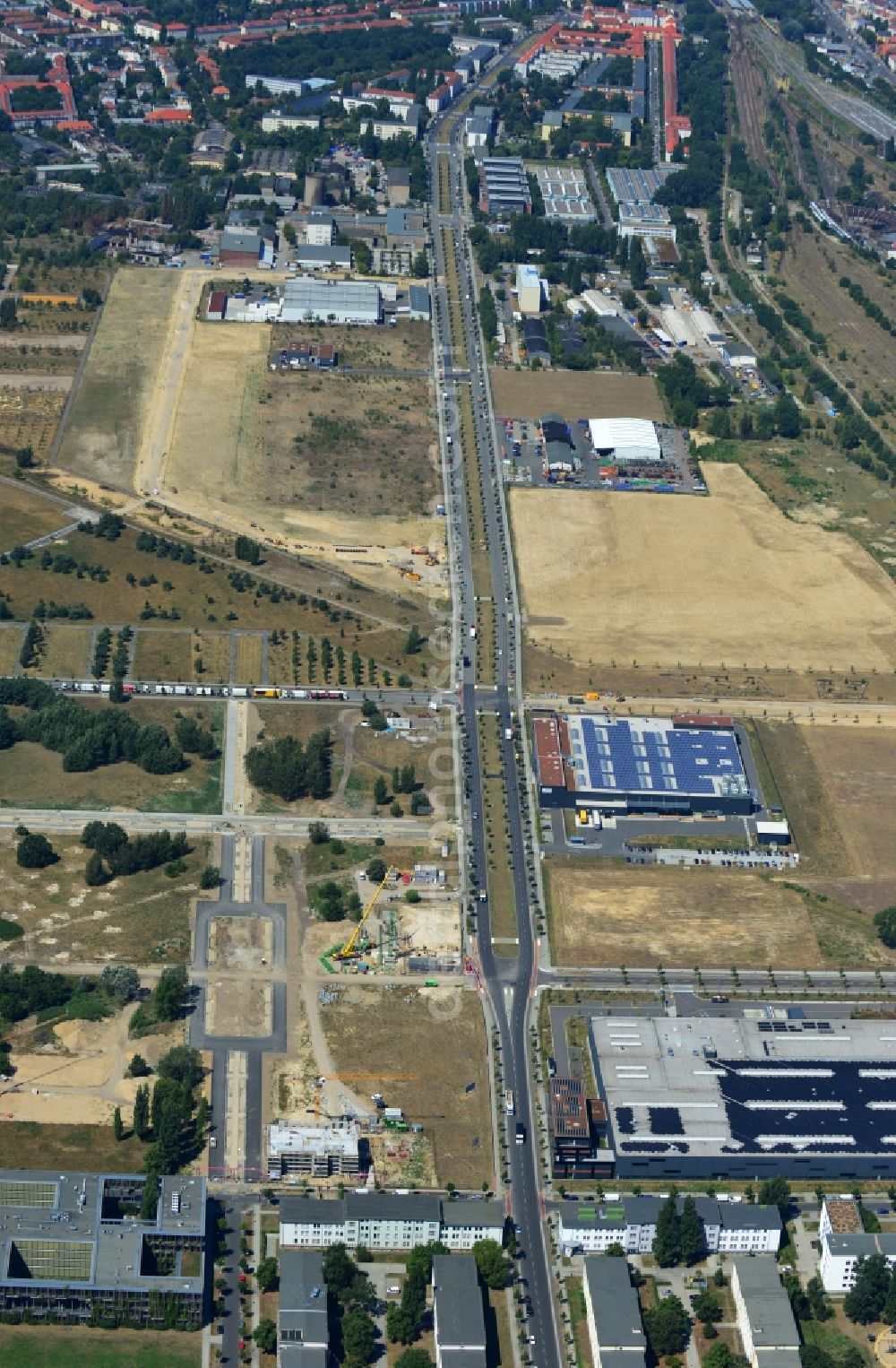 Berlin from above - Area plan for the expansion of Europe in the industrial park area at the site of the former Johannisthal airfield at Gross-Berliner Damm in Berlin