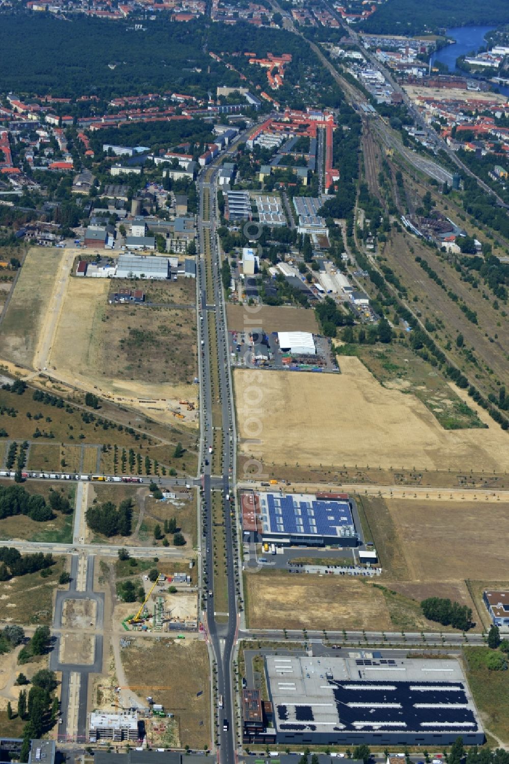 Berlin from the bird's eye view: Area plan for the expansion of Europe in the industrial park area at the site of the former Johannisthal airfield at Gross-Berliner Damm in Berlin