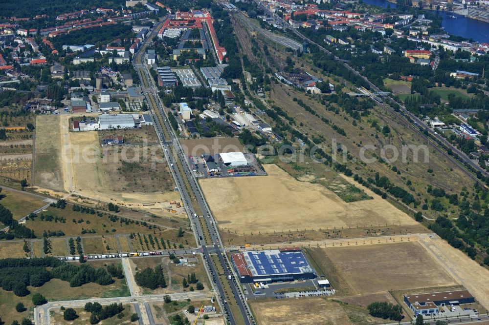 Aerial image Berlin - Area plan for the expansion of Europe in the industrial park area at the site of the former Johannisthal airfield at Gross-Berliner Damm in Berlin